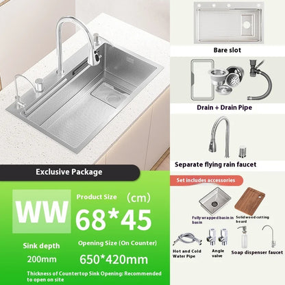 Silver 304 Stainless Steel Waterfall Kitchen Sink Multifunctional Scratch and Wear Resistant Large Single Slot Undermount Basin