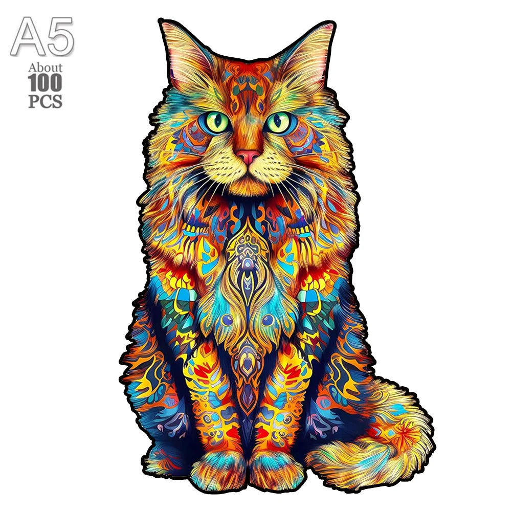 Irregular Shaped Wooden Animal Puzzle DIY Puzzle Party Games Educational Gift for Kids Holiday Gift Intelligent Cat Wood Jigsaw