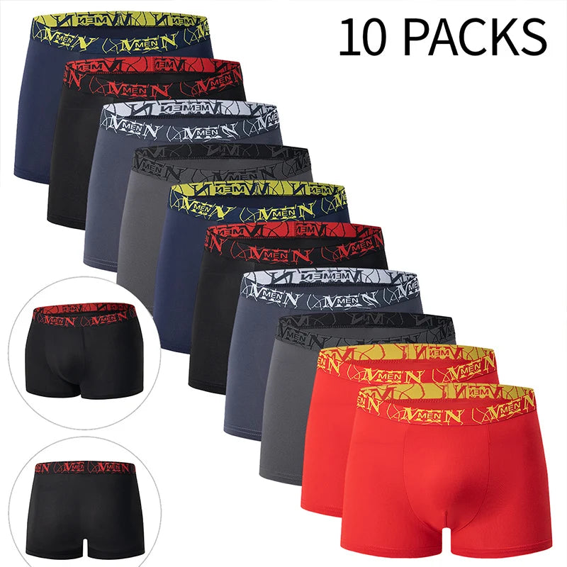 4/10-teilige Herren-Boxershorts für vier Jahreszeiten, Schwarz, modisch, lässig, Basic, vielseitig, Unterwäsche, Übergröße, Jugend-Sport-Basisshorts