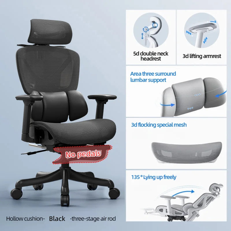 Gaming-Computerstuhl, ergonomischer Heimbürositz, 135-Grad-Backung mit Fußstütze, Lordosenstütze, höhenverstellbarer Sessel