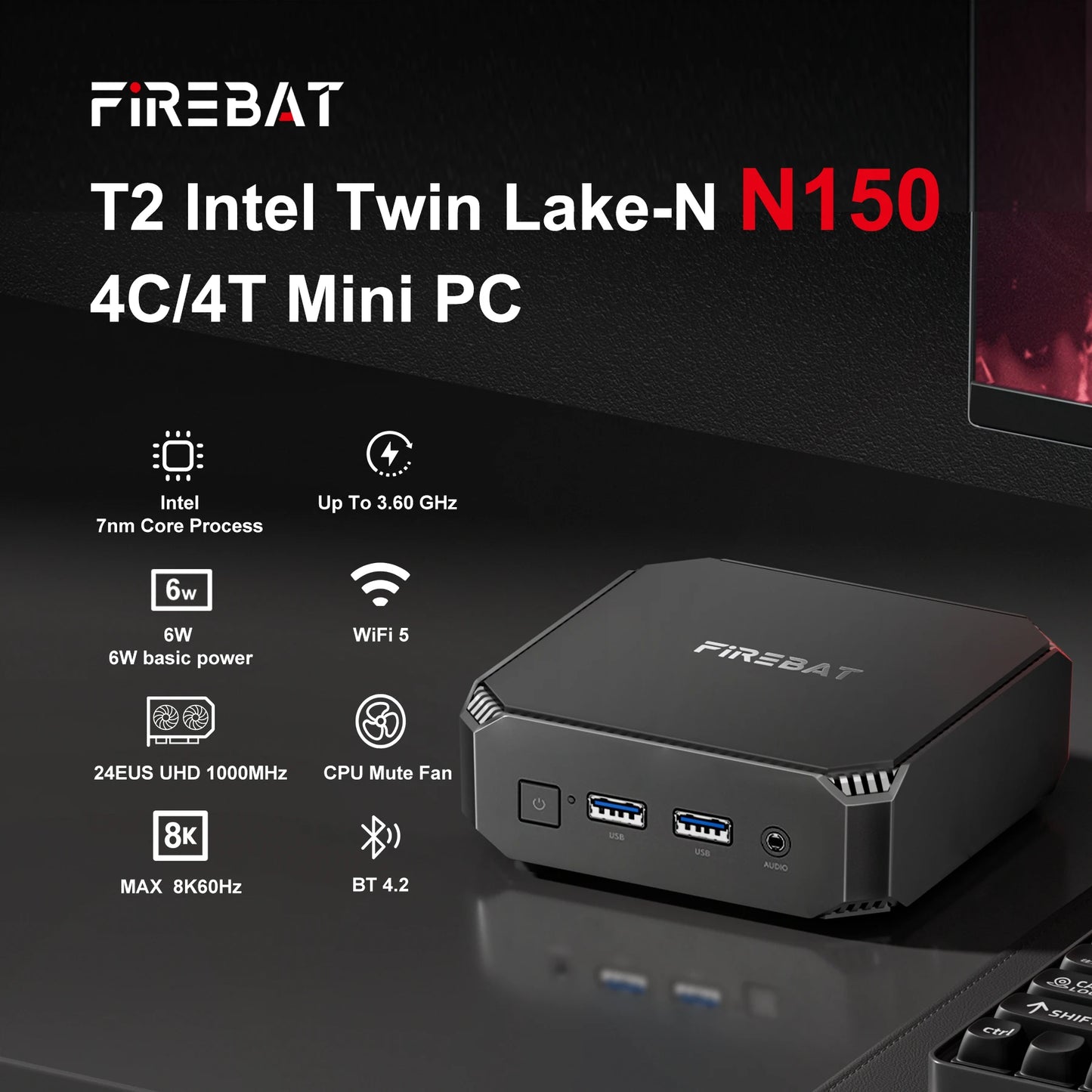 FIREBAT T2 Mini PC Intel N150 CPU Windows 11 DDR4 16GB RAM 512GB SSD WIFI5 BT4.2 Desktop Computer HDMI USB Port.