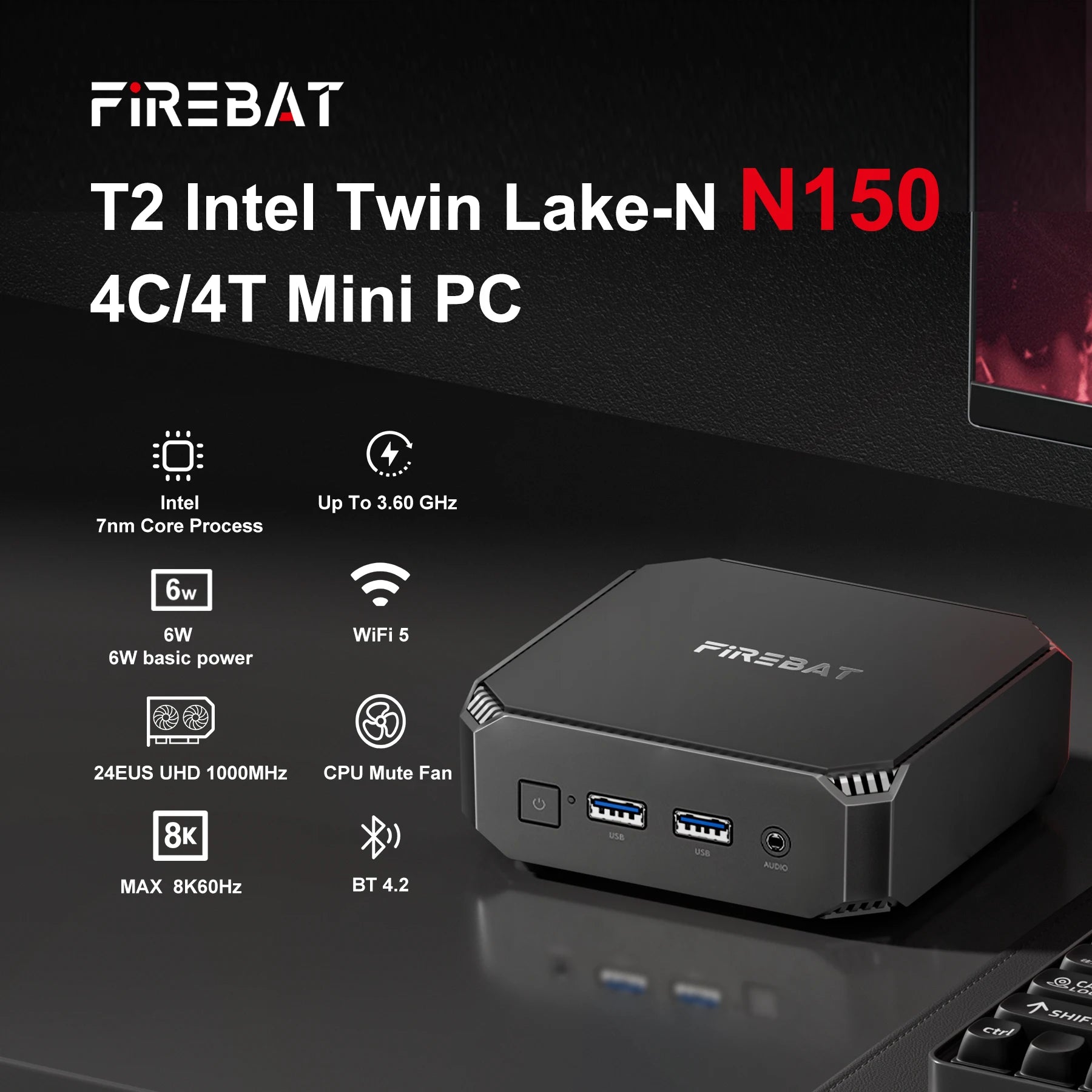 FIREBAT T2 Mini PC Intel N150 CPU Windows 11 DDR4 16GB RAM 512GB SSD WIFI5 BT4.2 Desktop Computer HDMI USB Port.