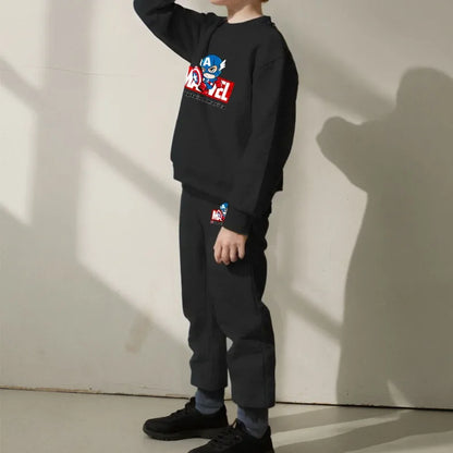 Marvel Spring/autumn Children's Clothing  Sets Captain America Boys O Neck Hoodies Pants Two Piece Casual Pullover Set for Kids.
