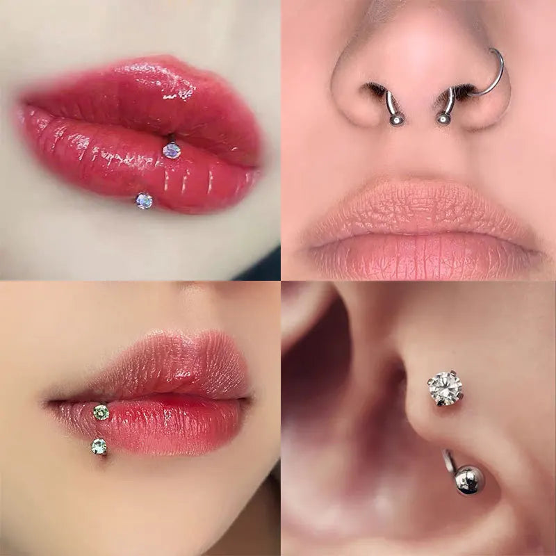 2Pcs 6/8/10mm Stainless Steel Zircon Piercings Earrings Horseshoe Ring Piercing Nose Ear Belly Rings Body Jewelry For Women/Men.