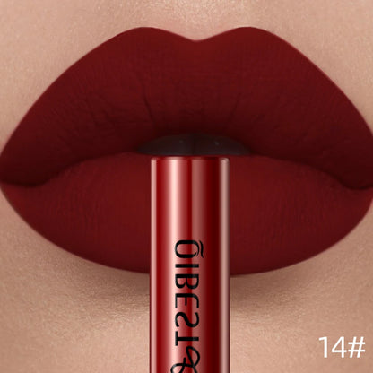 QIBEST Sexy Red Matte Lip Gloss Long Lasting Velvet Liquid Lipstick Lip Makeup Women Beauty Nonstick Cup Waterproof Lipgloss Hot