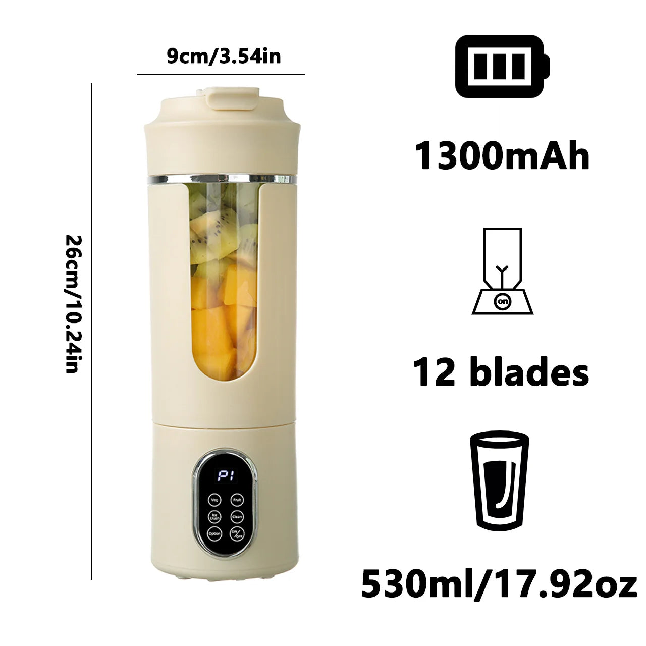 New 530ml Portable Juicer Wireless USB Charging Crushed Ice Electric Juicing 12 Blade 4 Gears 7.4V Mini Fresh Juice Blender.