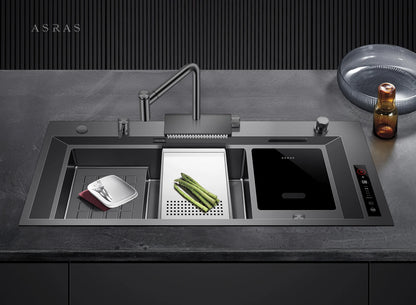 ASRAS high-quality 304 stainless steel multifunctional kitchen sink intelligent food purification large-sized sink nano gray