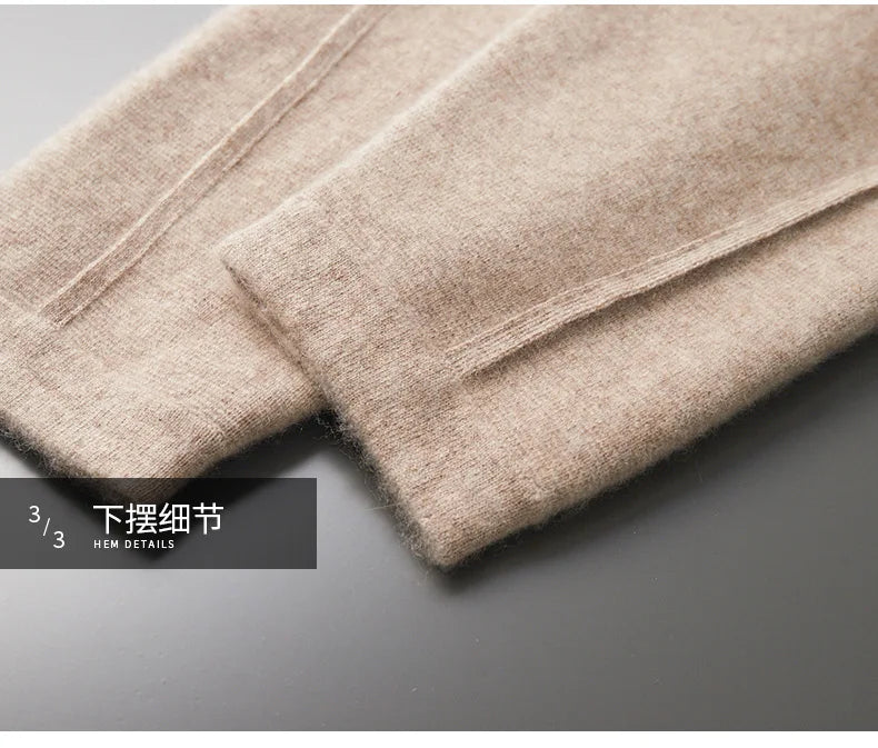 Thickened Four-Point Split Wear-Resistant 100% Cashmere Knitted Pants for Men with Pockets Elastic Waist Drawstring Slim Pants.