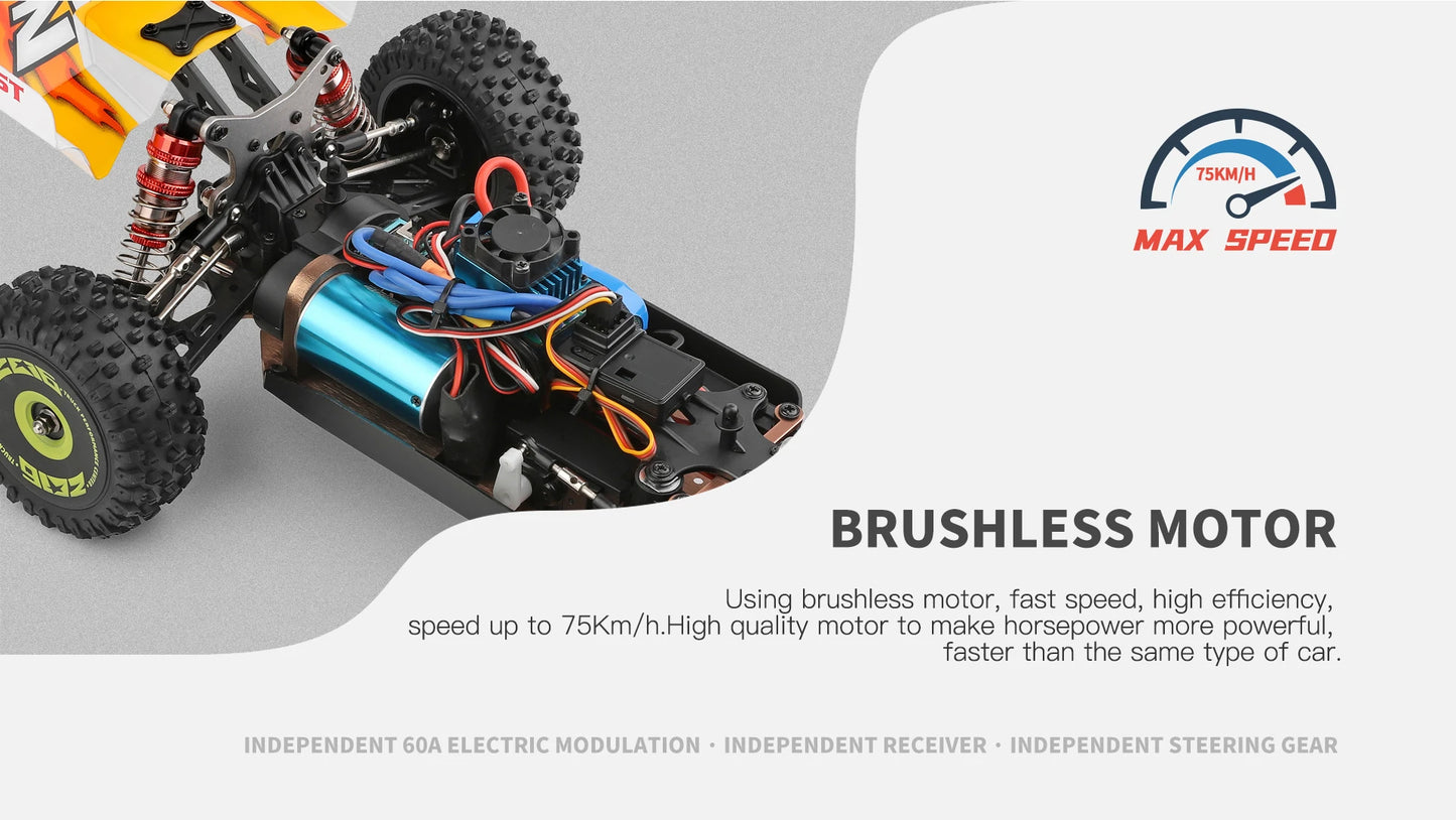 WLtoys 144010 144001 75KM/H 2.4G RC Car Brushless 4WD Electric High Speed Off-Road Remote Control Drift Toys for Children Racing.