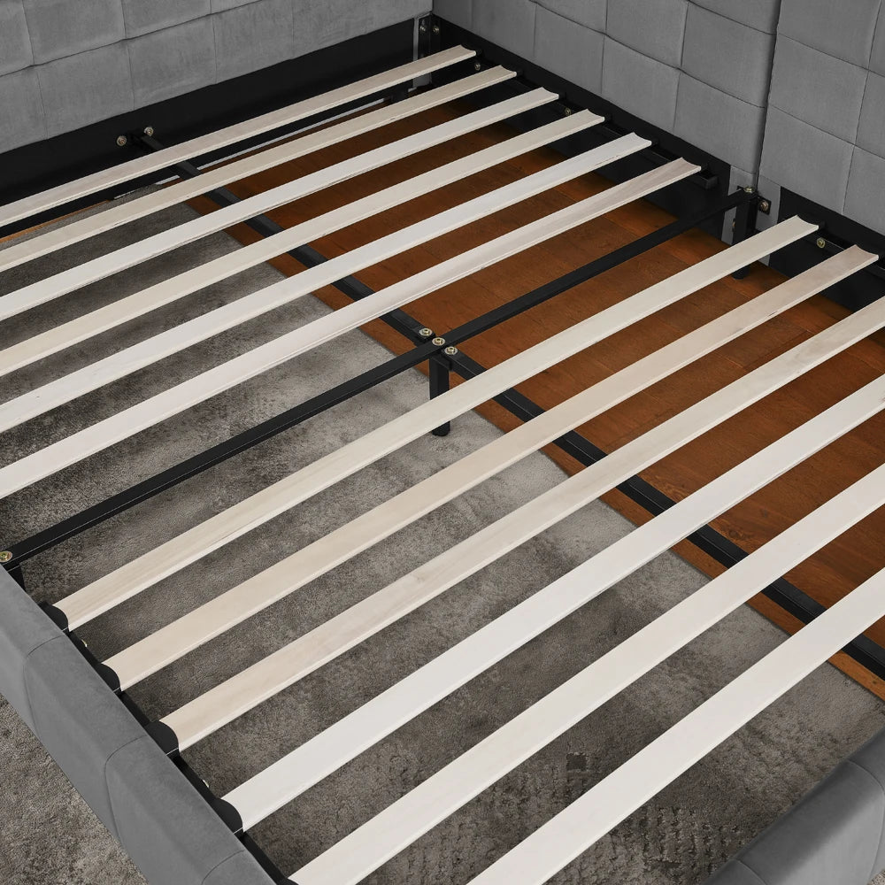 Modernes Einzelbett 90*200 cm, hautfreundliches Samtdesign, Babybett mit hoher Rückenlehne, Beige und Dunkelgrau (ohne Matratze)