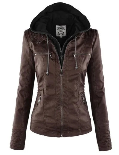 Kunstlederjacke Damen 2025, Khaki, Winter-Motorradjacke, Gothic-Kapuzenpullover, Oberbekleidung, Kunstleder, PU, Basic-Jackenmantel.