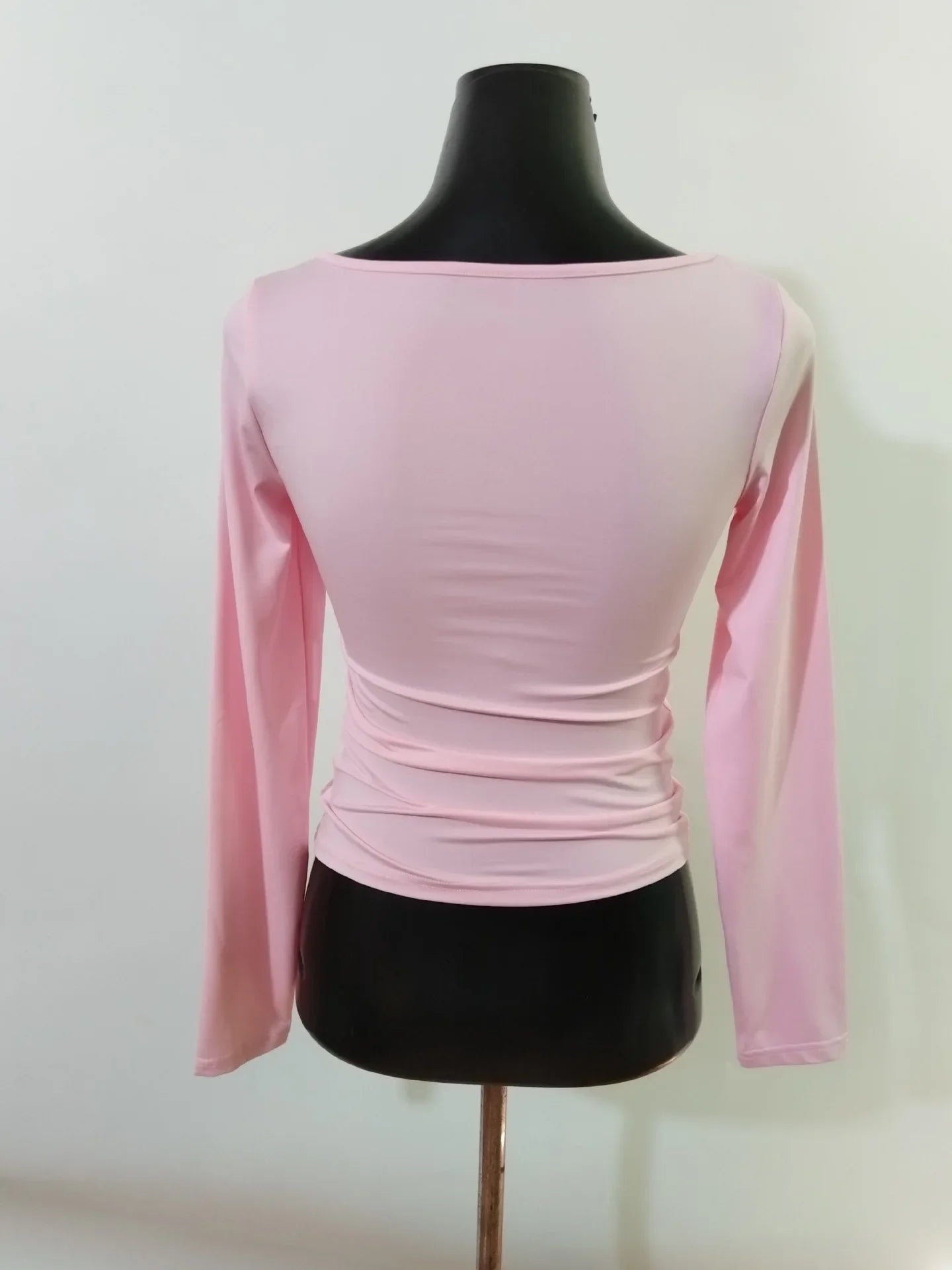 Summer Spring Slim-fitting Women's Clothing New One-neck Long-sleeved T-shirt Blouse Top Skinny Solid Color Tee.
