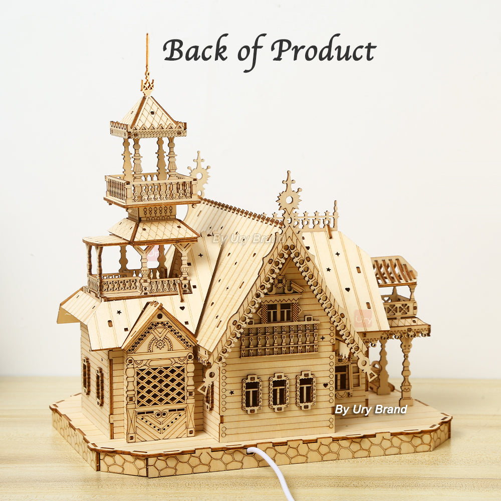 3D Wooden Puzzle Villa House Royal Castle with Light Assembly Toy Kid Adult DIY Model Kits Desk Decoration for Gift.