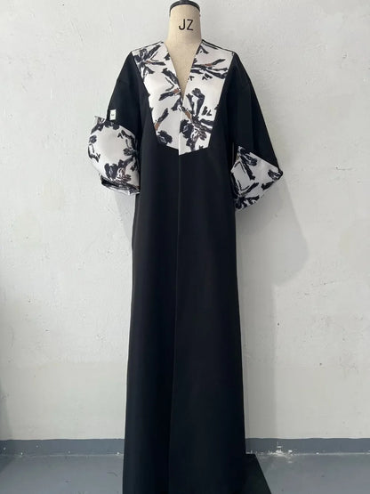 Muslim Abaya Women Print Cardigan Long Trench Coat Eid Morocco Windbreaker Patchwork Outerwear Saudi Arab Ramadan Overcoat 2025.