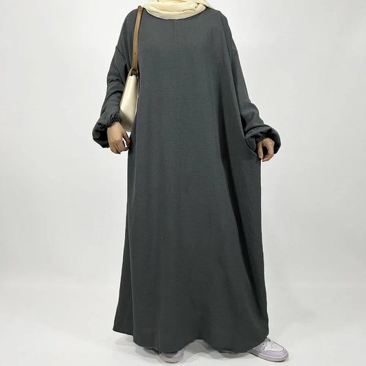 Straight Cut Crepe Abaya with Pockets Modest Elastic Cuff Loose Fitting Ramadan Islamic Dubai Luxury Muslim Women Kaftan Dress.