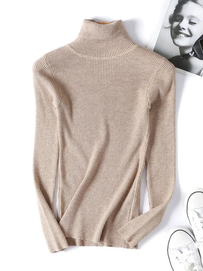 Neue Herbst Winter Frauen Gestrickte Rollkragenpullover Casual Weiche Polo-neck Jumper Mode Schlanke Elastizität Solide Rippen Pullover.