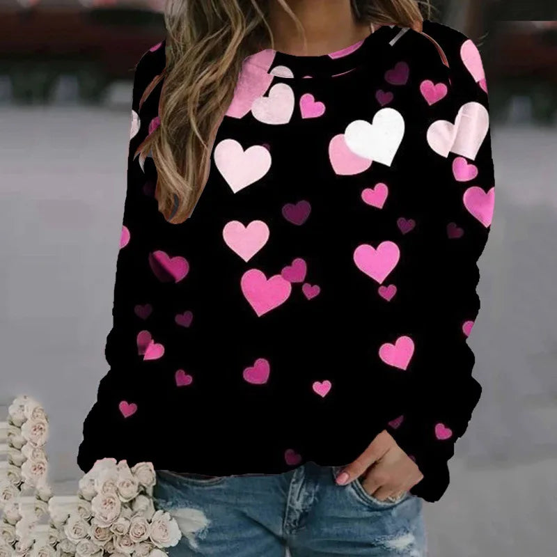 Love Heart Sweatshirts 3D Print Hoodie Women Fashion Streetwear Oversized O-Neck Hoodies Harajuku Woman Pullovers Woman Clothing.