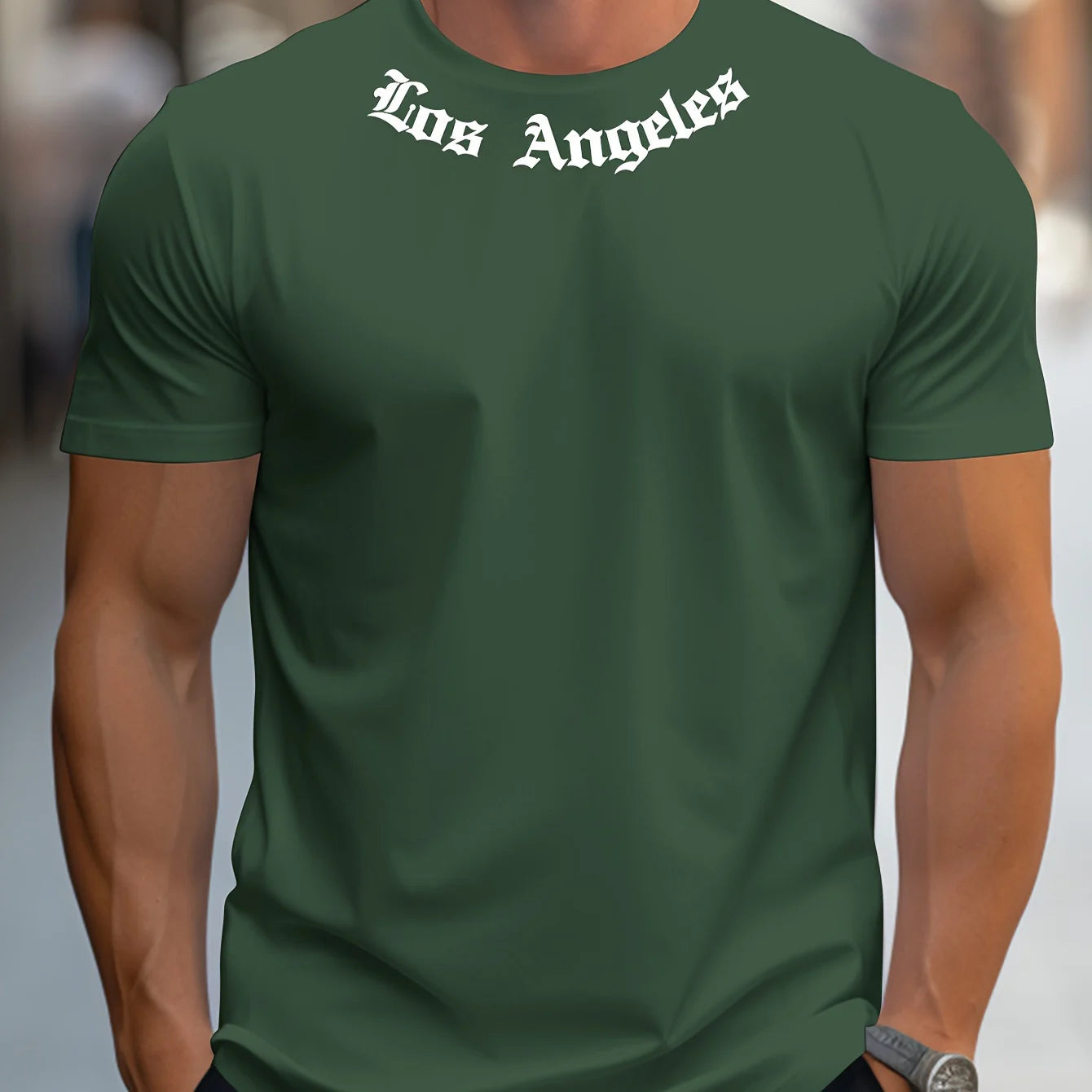 Men's 100% cotton summer loose size Los Angeles Graphic printed slim fit casual sports round neck short sleeved T-shirt top.