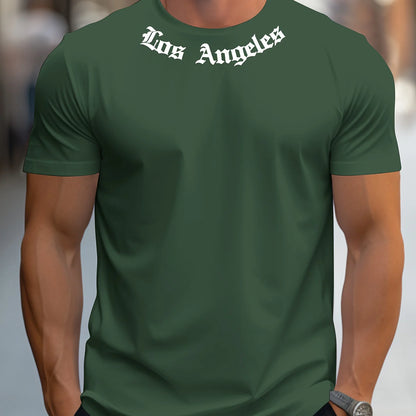 Men's 100% cotton summer loose size Los Angeles Graphic printed slim fit casual sports round neck short sleeved T-shirt top.