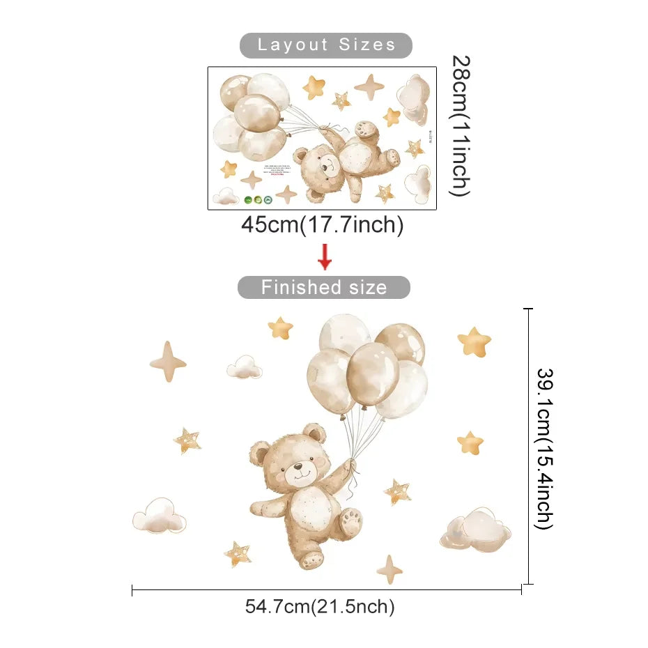 Cartoon Hot Air Balloon Animals Bear Rabbits Wall Stickers for Child Room Boy Room Decoration Nursery Baby Room Decoration Decal