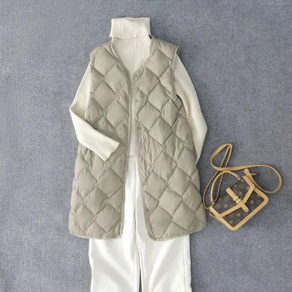 Neuheiten Koreanische X-lange Ärmellose Puffer Jacke 2025, Herbst Winter Frauen Mode Ultra Licht Unten Liner Warme Mäntel 3xl.