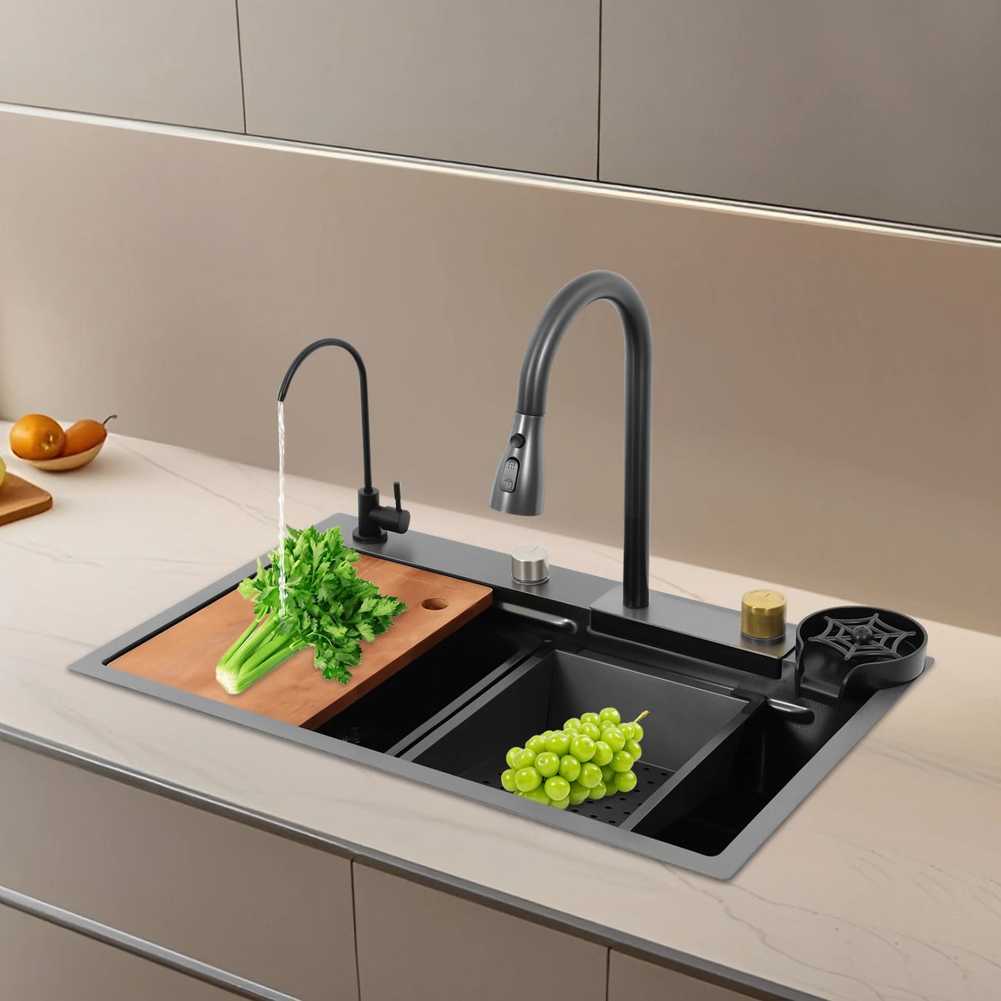 Küchenspüle, Haushaltsspülbecken-Set, obere Montage oder Unterputz-Spüle aus Edelstahl, rostbeständiges Küchenspüle zum Waschen und Reinigen