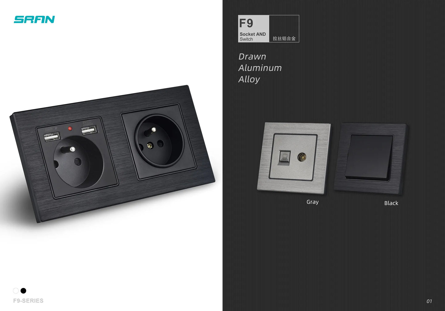 SRAN Eu-Steckdosen 220 V 16 A 82 x 82 mm Glas-Doppel-Dreifach-Wandstecker Russland Spanien Eingebautes Heimbüro