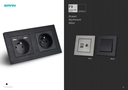 SRAN Eu-Steckdosen 220 V 16 A 82 x 82 mm Glas-Doppel-Dreifach-Wandstecker Russland Spanien Eingebautes Heimbüro