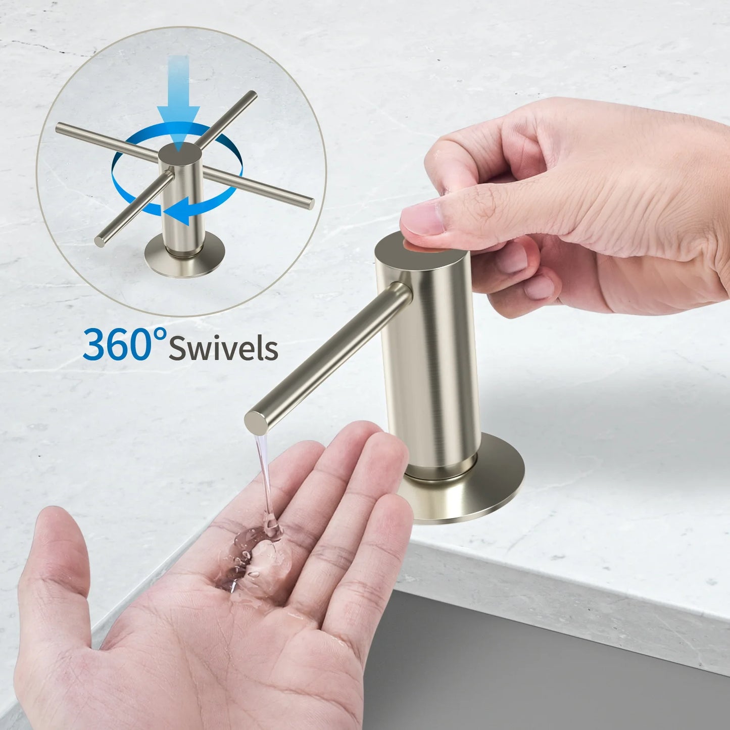 SAMODRA Messing-Seifenspender mit Verlängerungsrohr-Set, gebürstetes Nickel, Flüssigseife, Waschmittelspender für Küchenspüle, Badezimmer