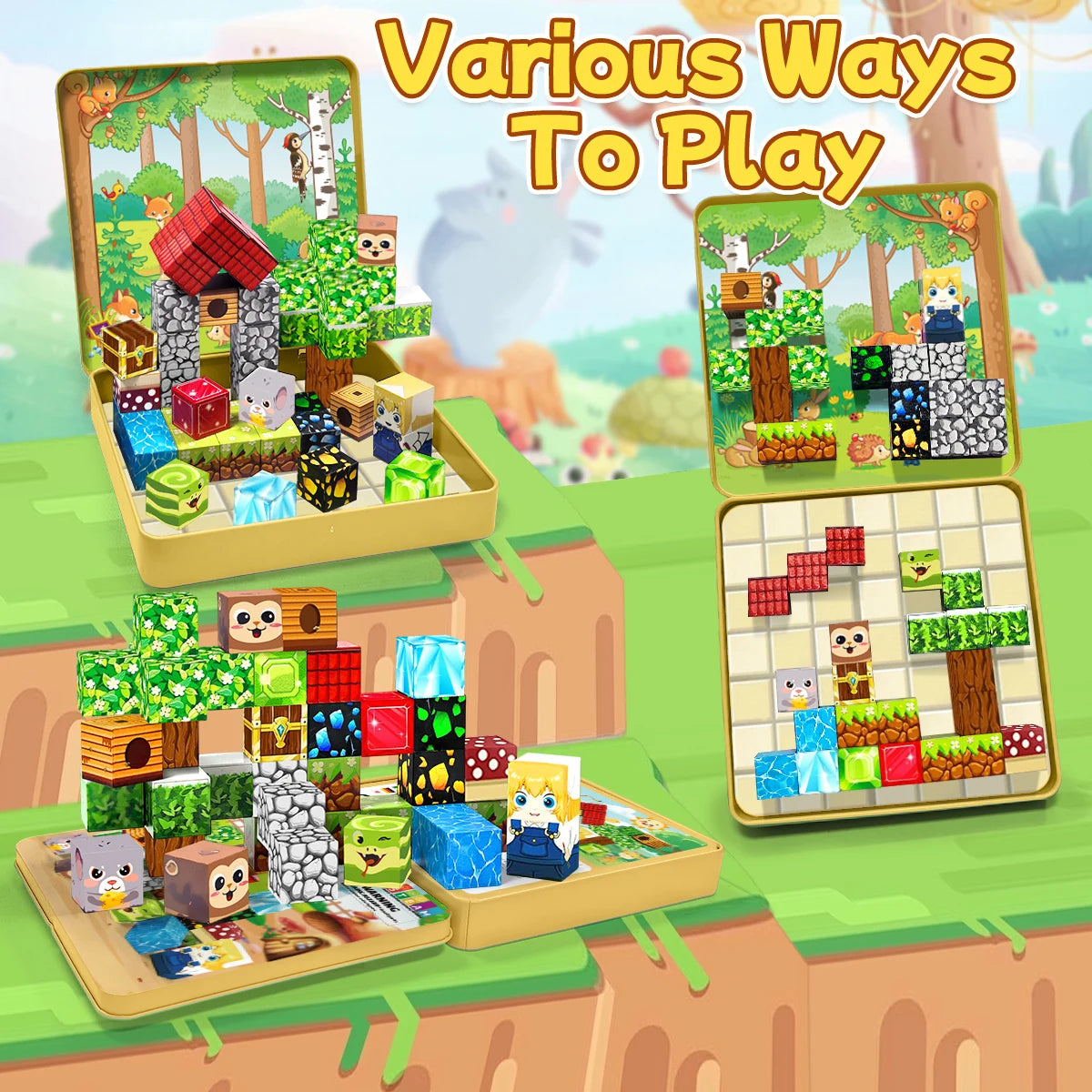 Magnetic Blocks Travel Magnet Cube Magnetic Building Blocks Toys with Portable Iron Box STEM Educational Magnet Toys for Kids.