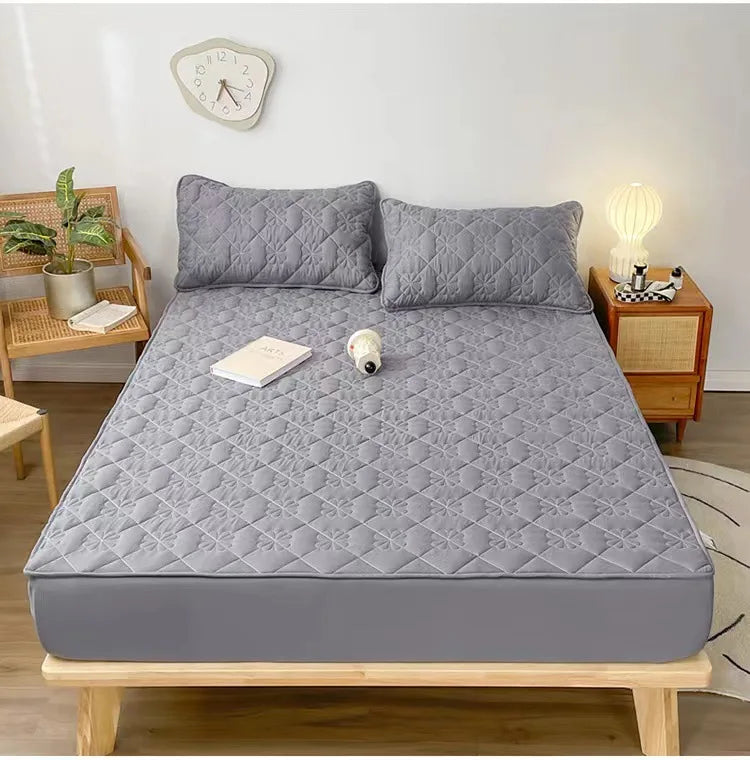 Flower Pattern Adjustable Fitted Sheet Quilted Cotton Fabric Mattress Protector With Elastic Band 90/120/150/180 Solid Color Bed.