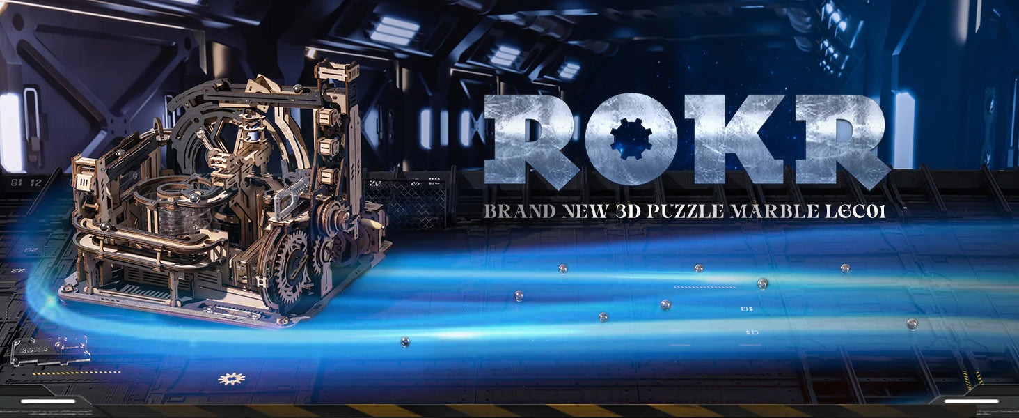 ROBOTIME Rokr Electric Marble Run with Light 3D Puzzle Toys Marble Spaceport Gifts for Kids Children Connect With Night City.