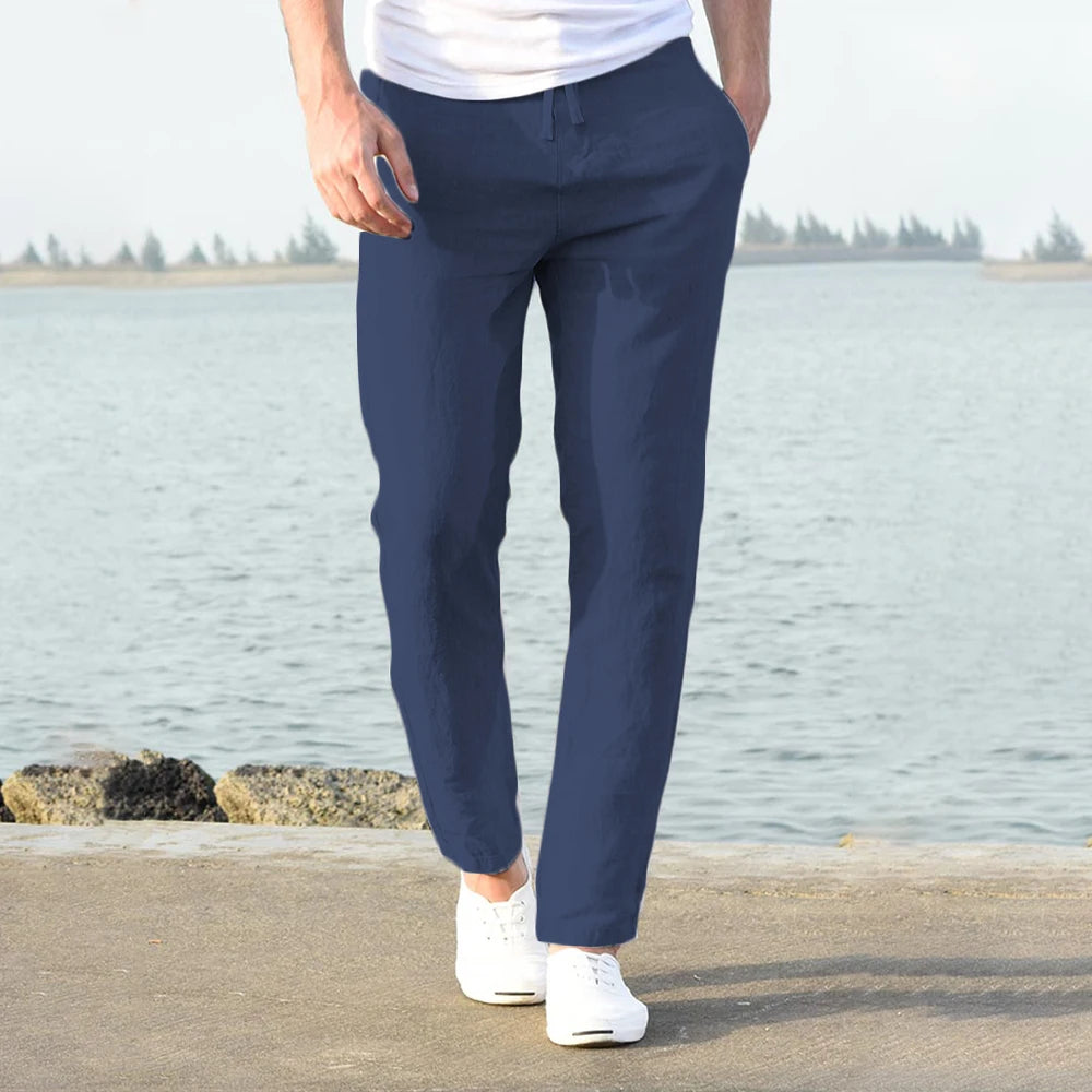 Men's Cotton Linen Pants Male Autumn New Breathable Solid Color Linen Trousers Fitness Streetwear S-3XL.