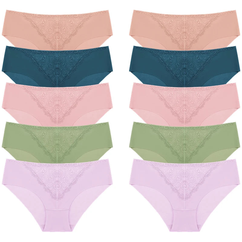 BZEL 10PCS/Set Women's Panties Exquisite Sweet Lace Underwear Sexy Lingerie Silk Satin Briefs Woman Comfort Breathable Underpant