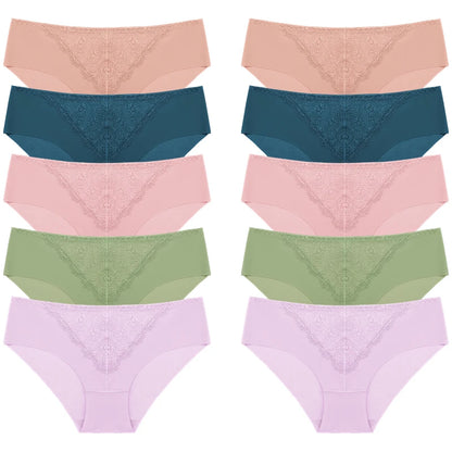 BZEL 10PCS/Set Women's Panties Exquisite Sweet Lace Underwear Sexy Lingerie Silk Satin Briefs Woman Comfort Breathable Underpant