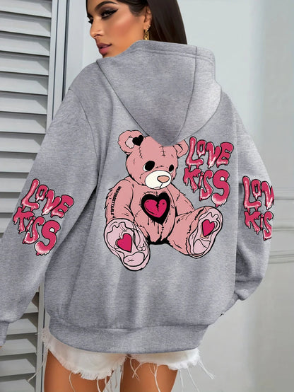 Rosa Liebe Kuss Kunst Brief Drucke Hoodies Frauen Tasche Herbst Hoody Fleece Mehrfarbige Streetwear Unisex Hip Hop Y2K Kleidung.