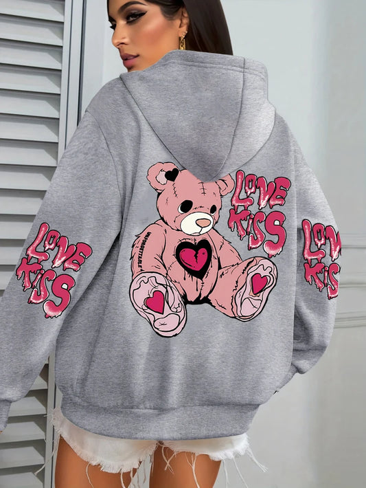 Rosa Liebe Kuss Kunst Brief Drucke Hoodies Frauen Tasche Herbst Hoody Fleece Mehrfarbige Streetwear Unisex Hip Hop Y2K Kleidung.
