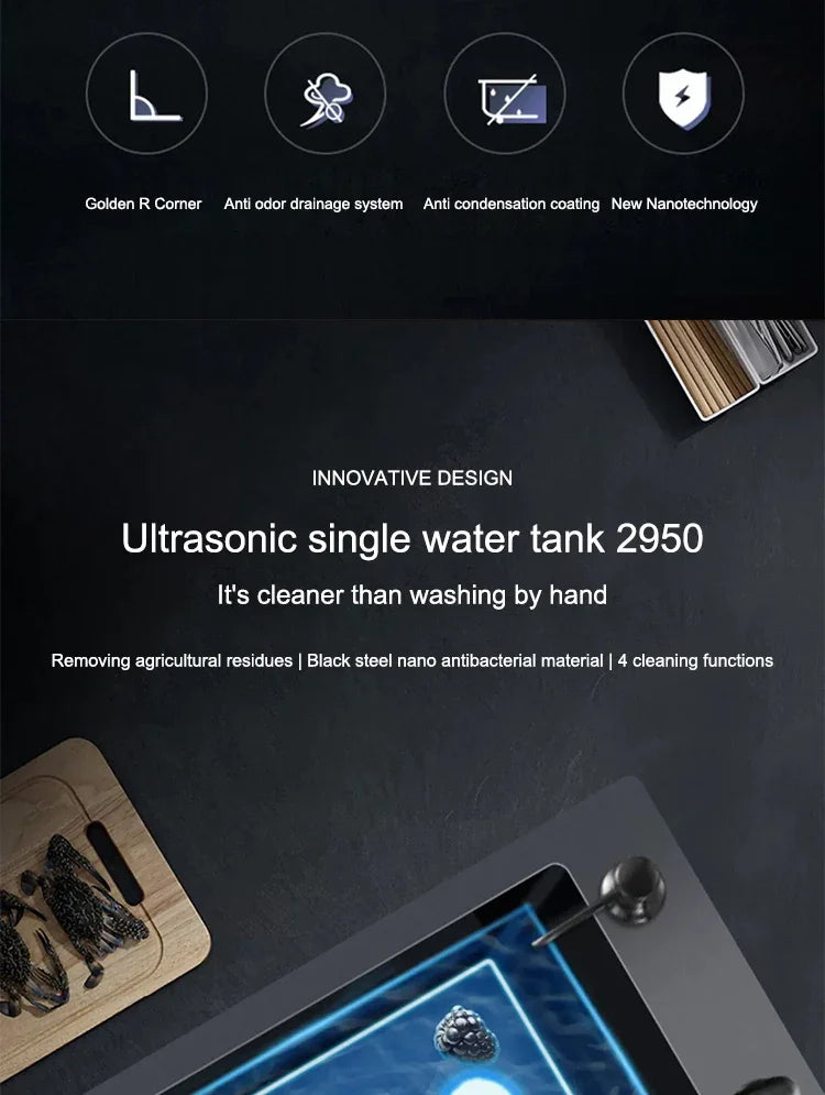 Kitchen Sink Stainless Steel Dishwashing Sink Ultrasonic Sink Dishwasher Multifunctional Intelligent Net Washer For Kitchen