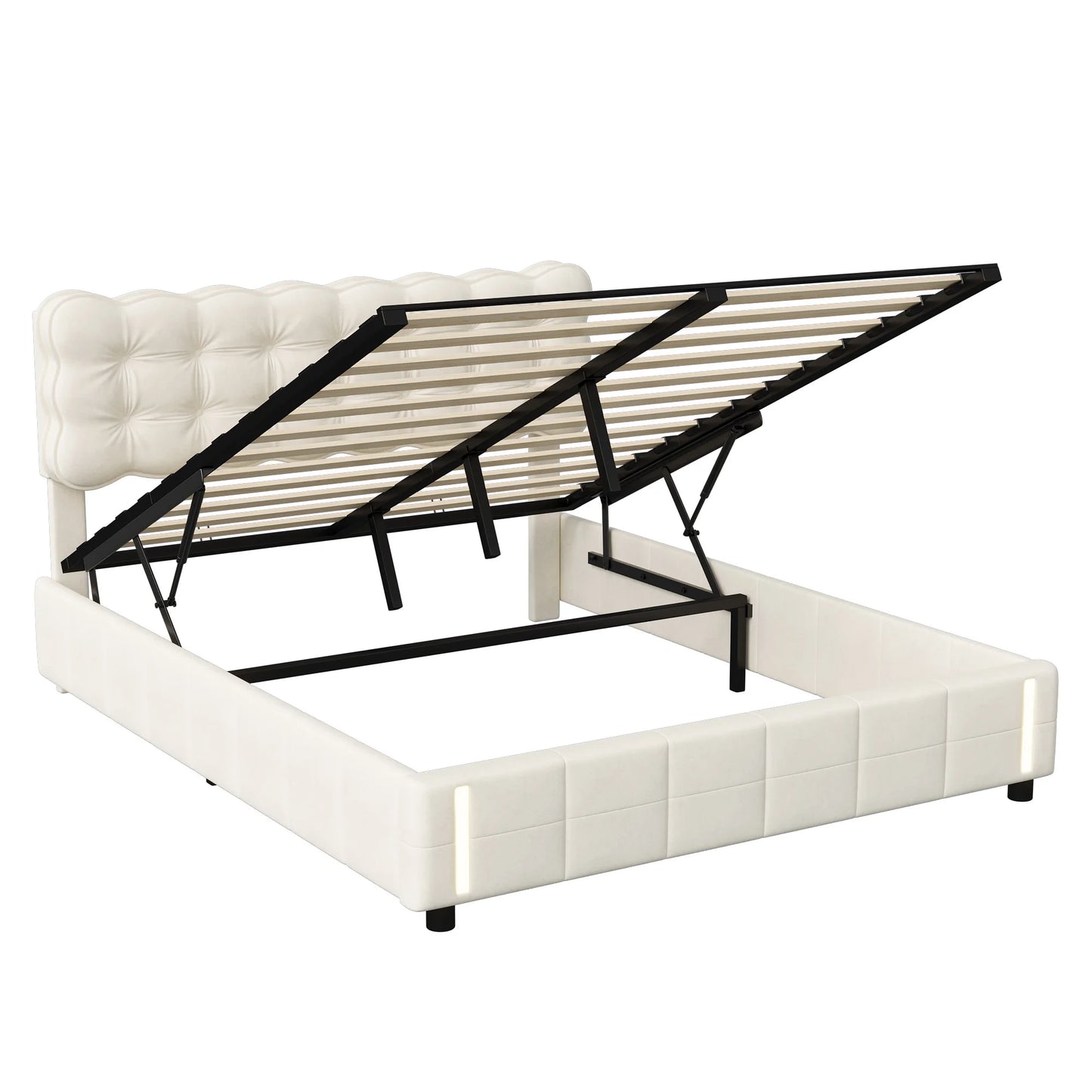 Rosahqnda Kissen Bett Kissen Bett mit Stimmungslicht, gepolstertes Bettgestell in Samtbeige, Kinderbett, ohne Matratze