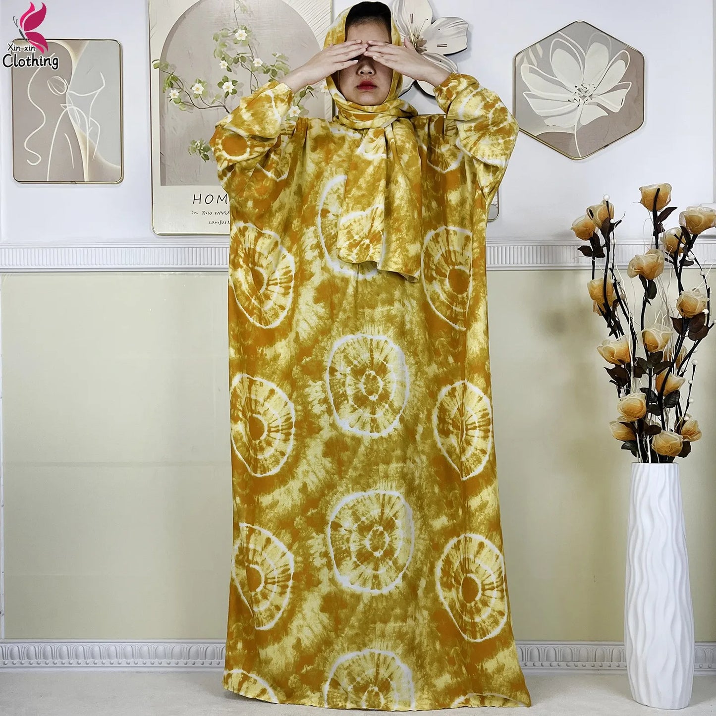 2025 New Muslim Abayas For Women Ramadan Prayer Garment Dubai Middle East Femme Robe Cotton Loose African Dress Turban Attached