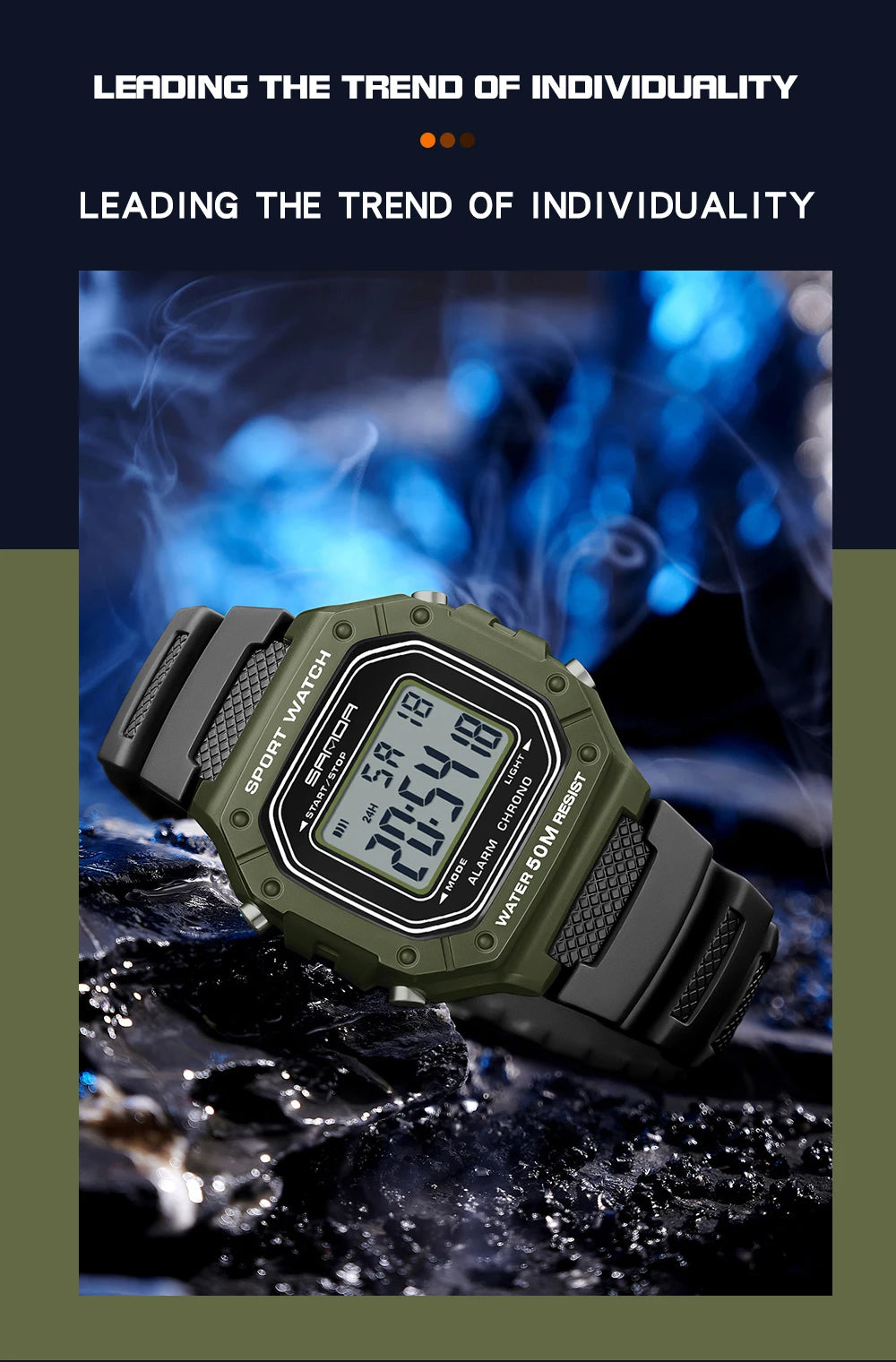 SANDA 2156 Fashion Mens Watch Military Water Resistant Sport Watches Army Big Dial Led Digital Wristwatches Stopwatches For Male.