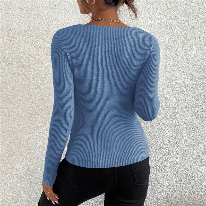 2026 herbst Winter Frauen Solide Rippen Stricken V-ausschnitt Streifen Pull Pullover Femme Y2k Langarm Pullover Jersey Tops Mode Kleidung.