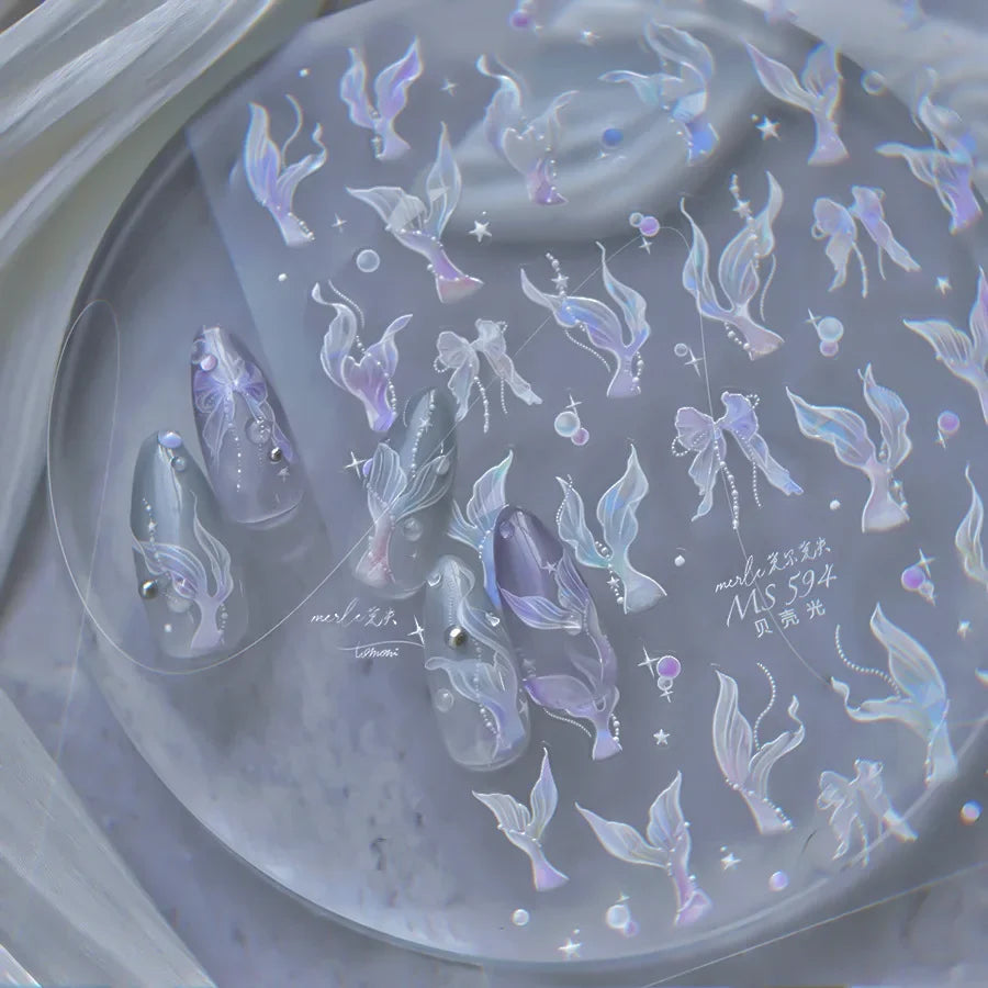 Ocean Theme 5D Nail Sticker Summer Beach Seashells Starfish Conch Scallop Shell Coral Self Adhesive Decoration Manicure Decal