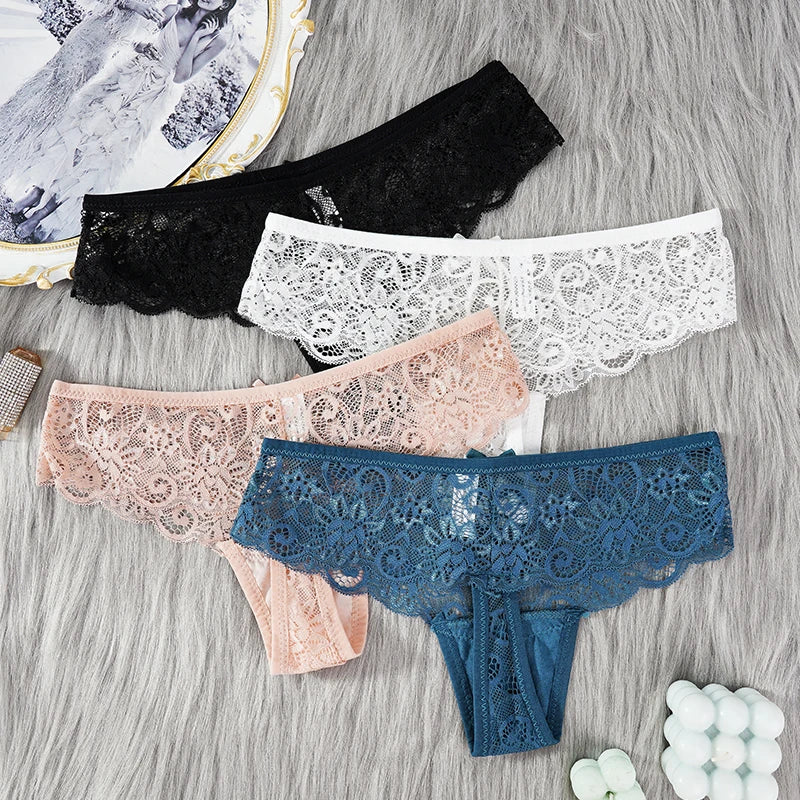 Sexy Lace Thong Women Low Waist Panties Transparent Underwear Hollow Out Female Lingerie Elasticity Comfortable Underpants.