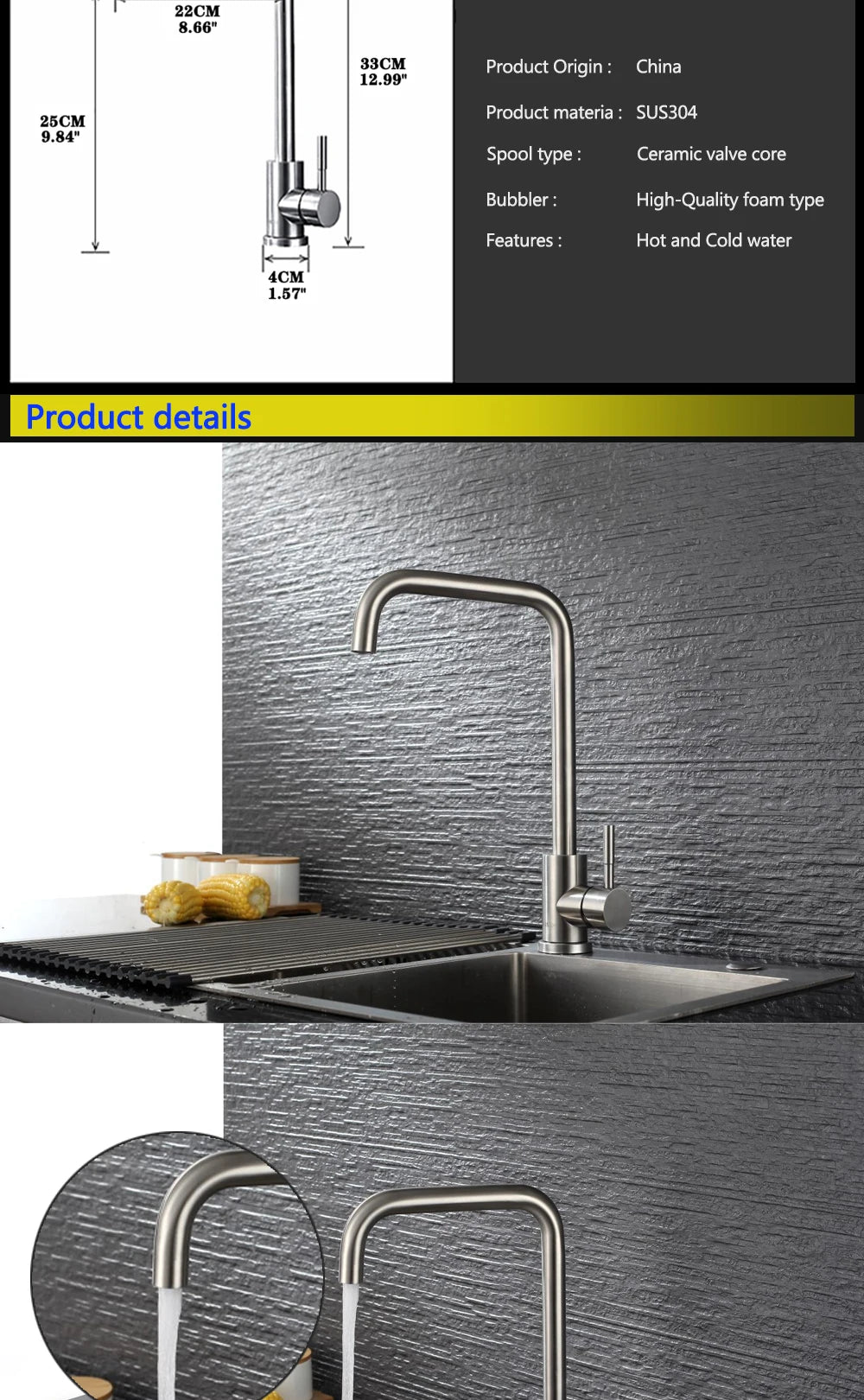 Black Kitchen Faucet Stainless Steel Kitchen Mixer Single Handle Single Hole Kitchen Faucet Brushed Nickle Mixer Sink Tap