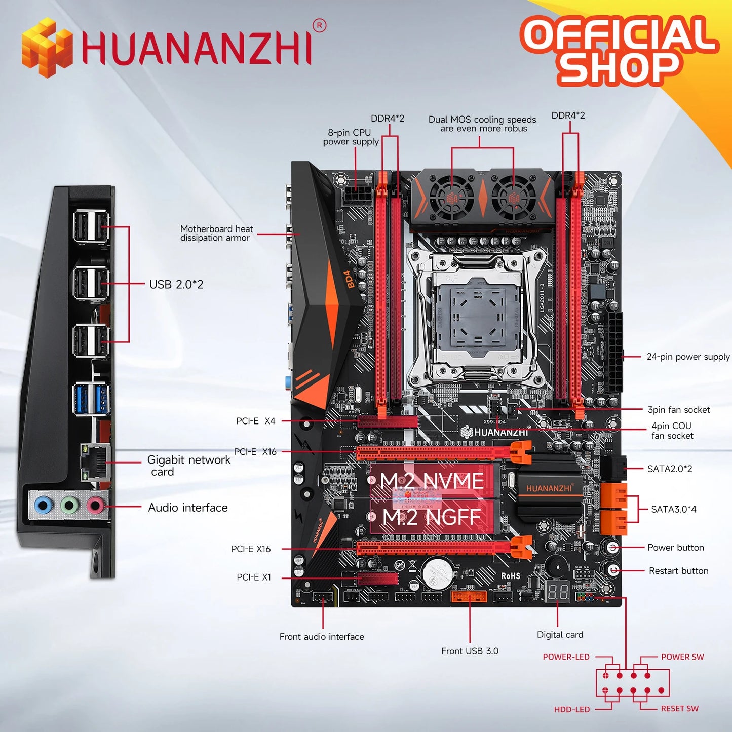 HUANANZHI X99 BD4 with E5 2680 V4 LGA 2011-3 X99 Motherboard Support DDR4 Combo Kit for High-End Gaming And Professional Use.