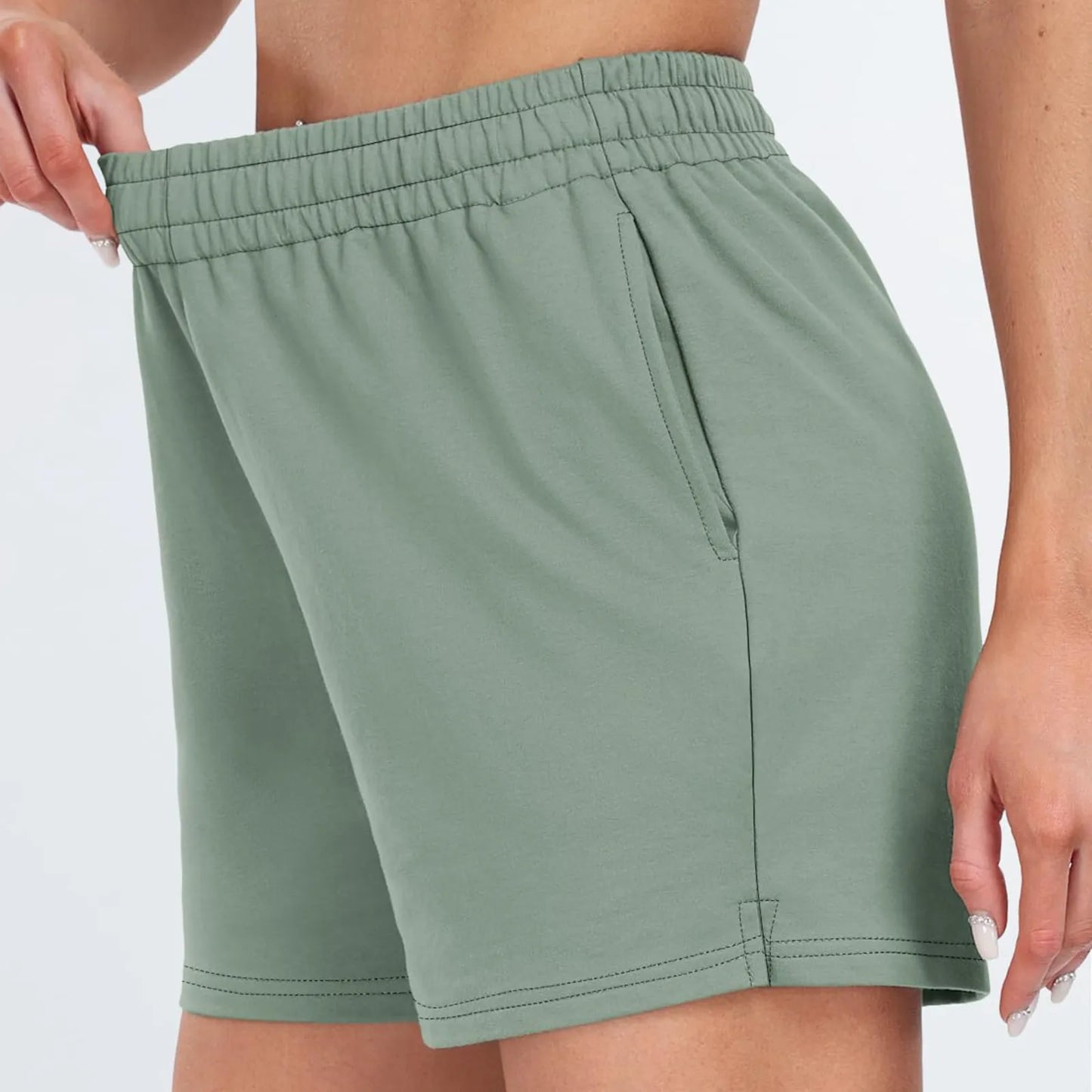 Plain Color Sports Shorts Casual Summer Comfortable And Soft Elastic High Waist Running Shorts With Pockets For Women