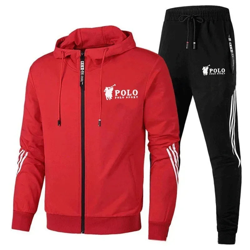Men's printed zipper hooded sweatshirt + long pants 2-piece set, fashionable sportswear, new product, fitness jogging suit set.