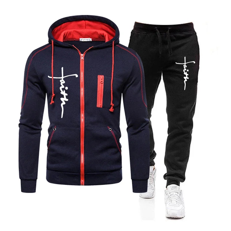 Daily Men's Tracksuit Jogging Hoodie Men Single Piece Sports Zipper Jacket Sweatshirts and Sports Pants Clothing Casual Outdoors.