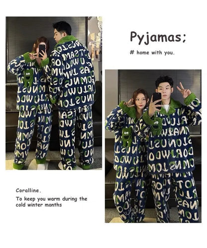 Winter Fleece-gefüttert Verdickte Korallen Fleece Pyjamas Für Männer Lange Plüsch Geeignet Für Oberbekleidung Hause Tragen Paar Pyjamas Set für.